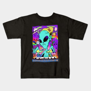 Dope space alien character rocking piano keyboard illustration Kids T-Shirt